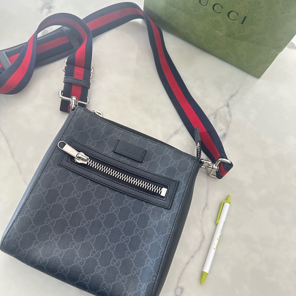 Gucci - Leather-Trimmed Monogrammed Coated-Canvas Messenger Bag - Black